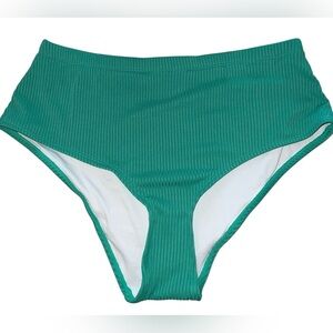 ☀️Women’s Green Ribbed Full Coverage Bikini Bottom Beach Swim High Waisted Sz XL
